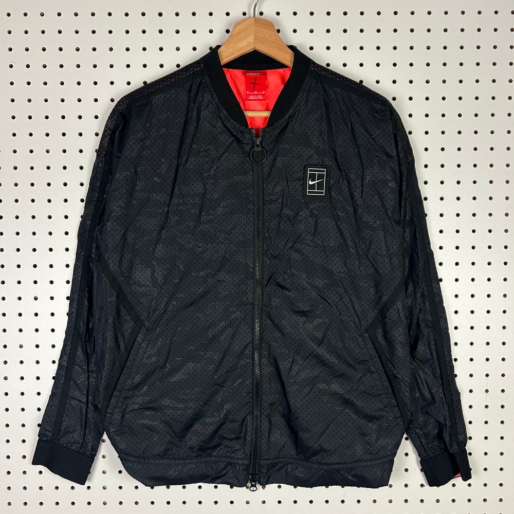 Nike Court Tennis Bomber Jacket Womens Medium Black Camo Zip Warm Up 715225-010